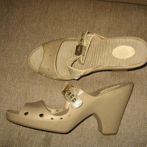 ❤️DR SCHOLLS TAUPE SAND Feel Crazy Good Heels Sandals Shoes Sz 9